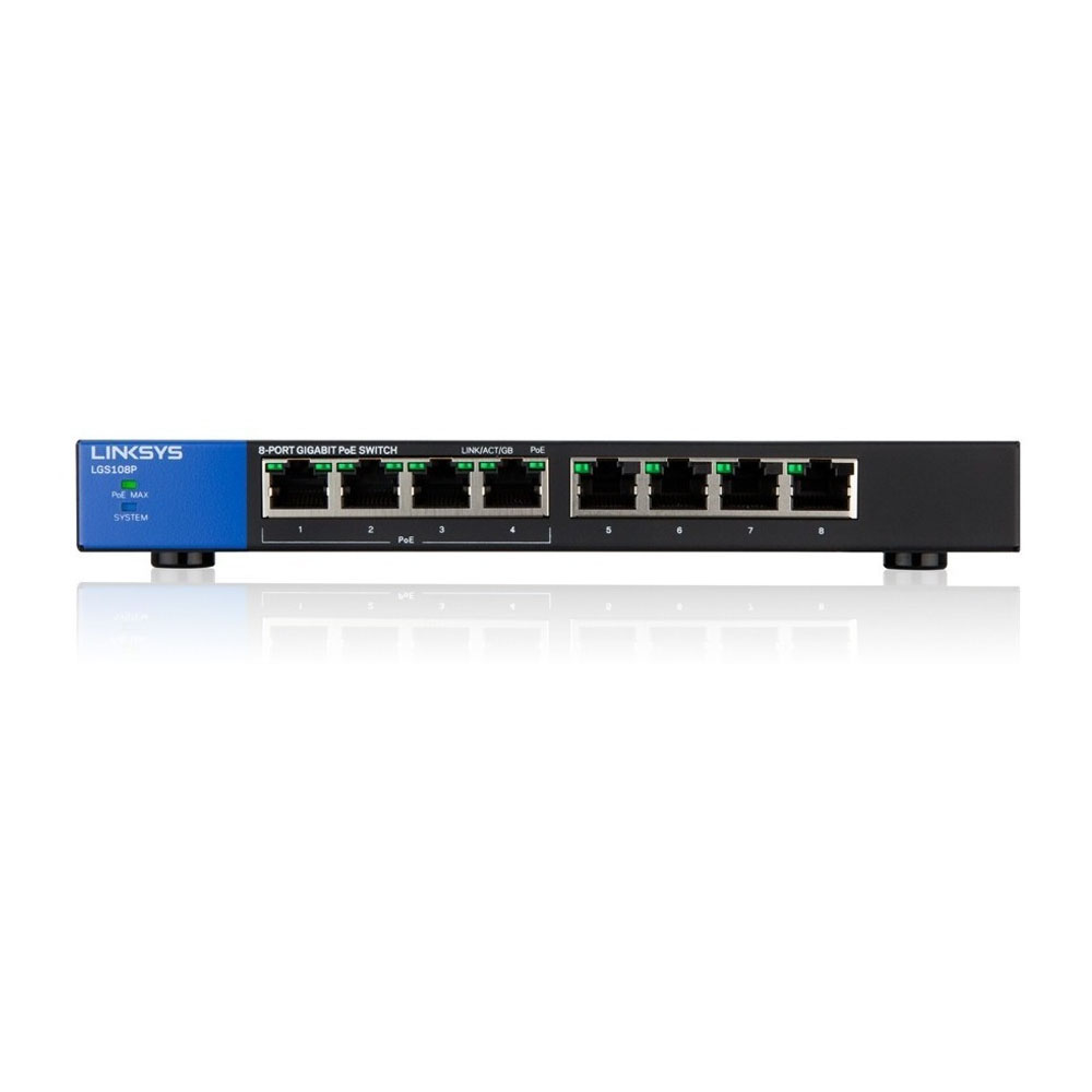 Interruptor Switch Linksys Gigabit Ethernet LGS108P, 8 Puertos - Negro
