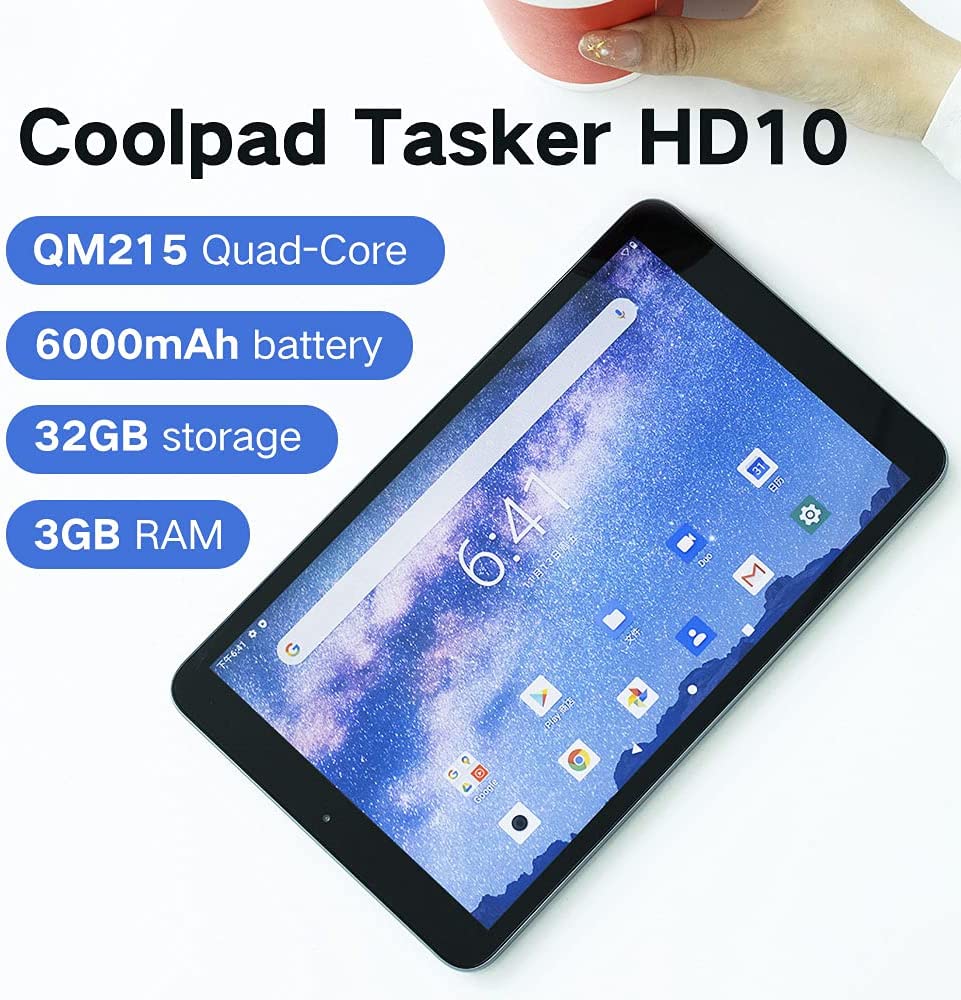 Coolpad Tablet 10" HD Android 10 Tablet, Qualcomm 64bit Processor, Drop Protection, 32GB Storage, 3GB RAM, Quick Charge 3.0, Medieval Gray, 3667AT (Tasker 10" 3GB/32/GB) w/ Protective Case